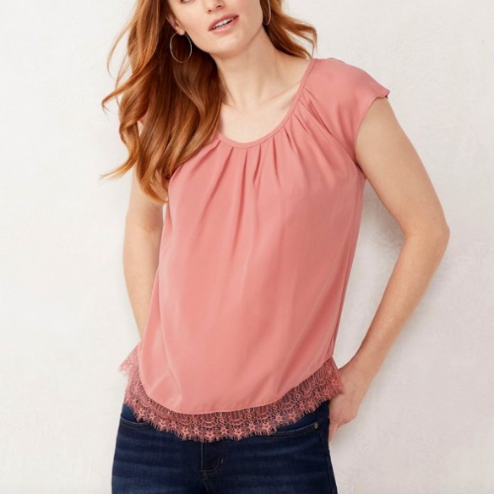 LC Lauren Conrad Rose Pink Pleat Neck Top Sz XXL